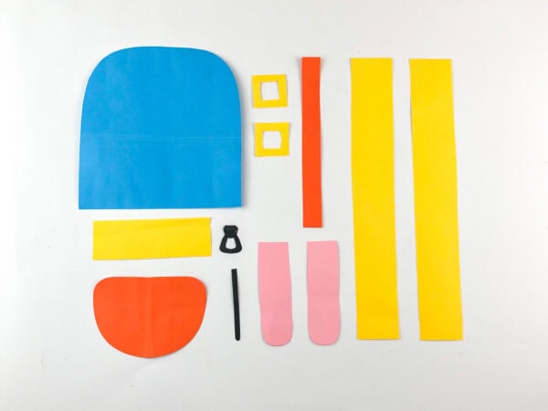 Cutout pieces for assembling the paper bag school backpack