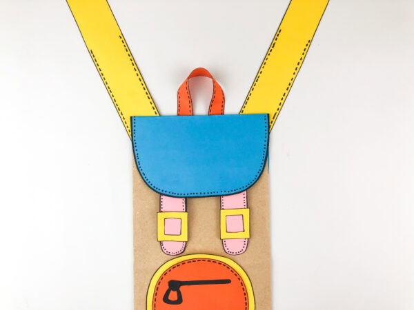 Backpack craft with added yellow straps and orange handle