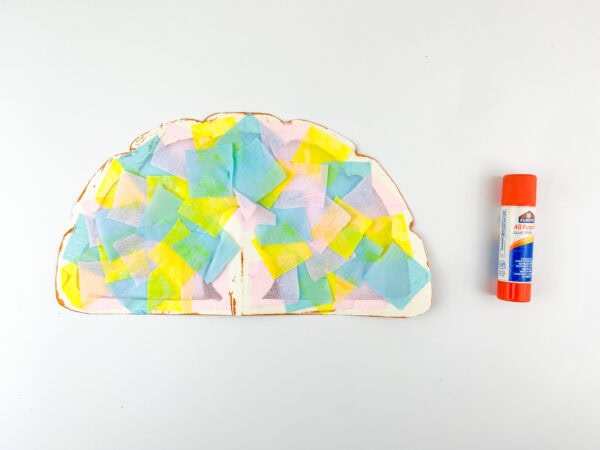 Tissue squares glued to paper outline.