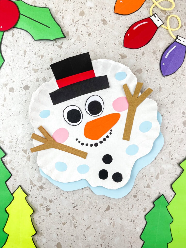Melted Snowman Paper Plate Craft (Free Melted Snowman Template)
