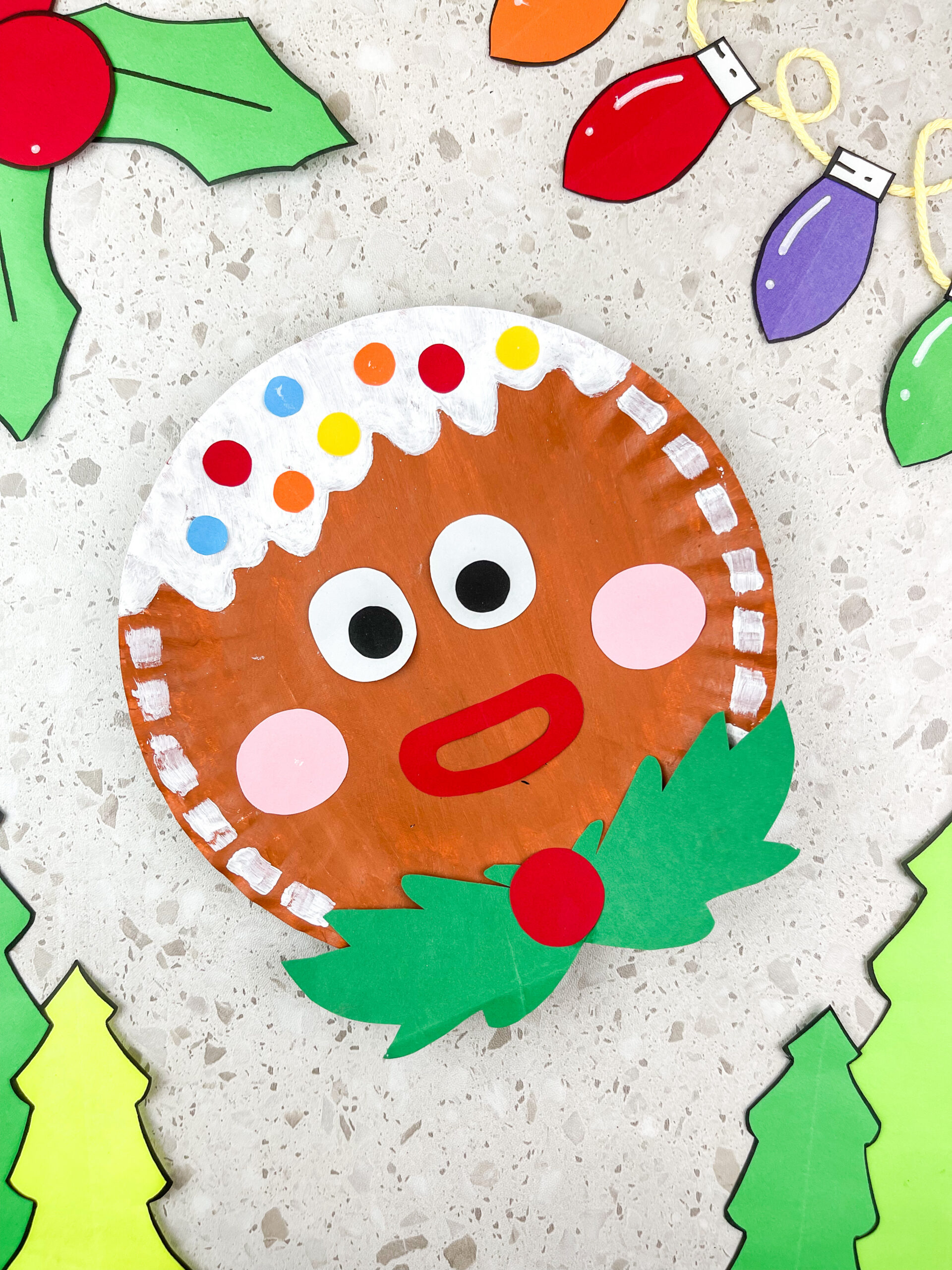 gingerbread face paper plate craft