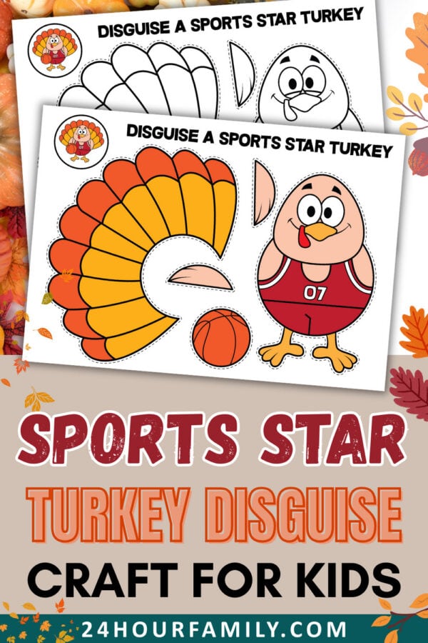 Sports star turkey disguise craft for kids with two templates
