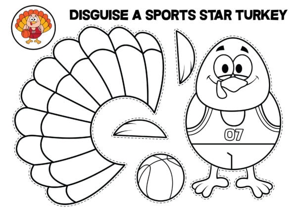 Black-and-white sports star turkey craft template