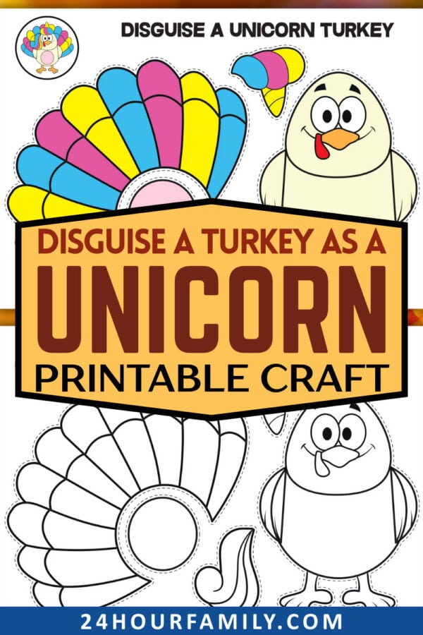 Printable disguise a turkey as a unicorn craft for kids
