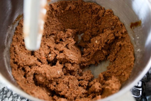 Gingerbread dough mixing in stand mixer