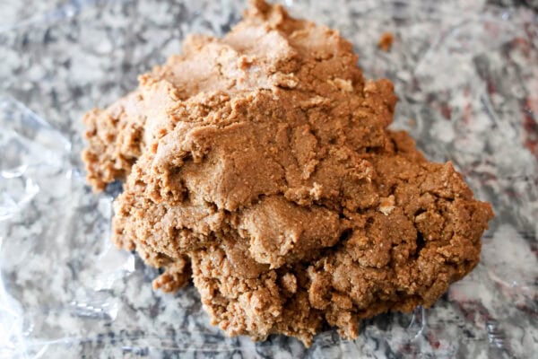 Gingerbread dough on counter before wrapping