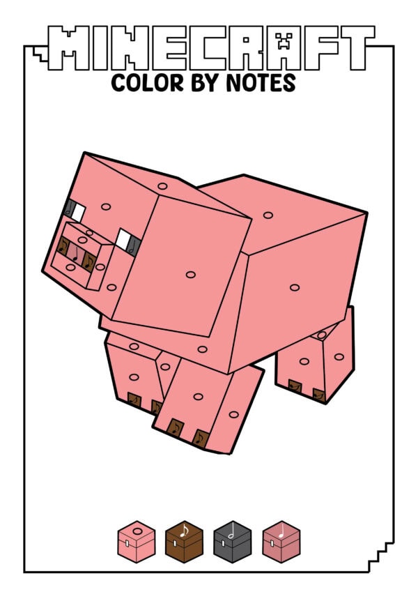 Colored Minecraft pig with color key below