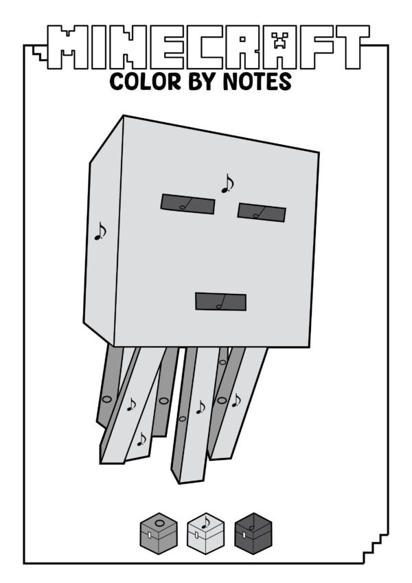 Colored Minecraft Ghast color by notes worksheet