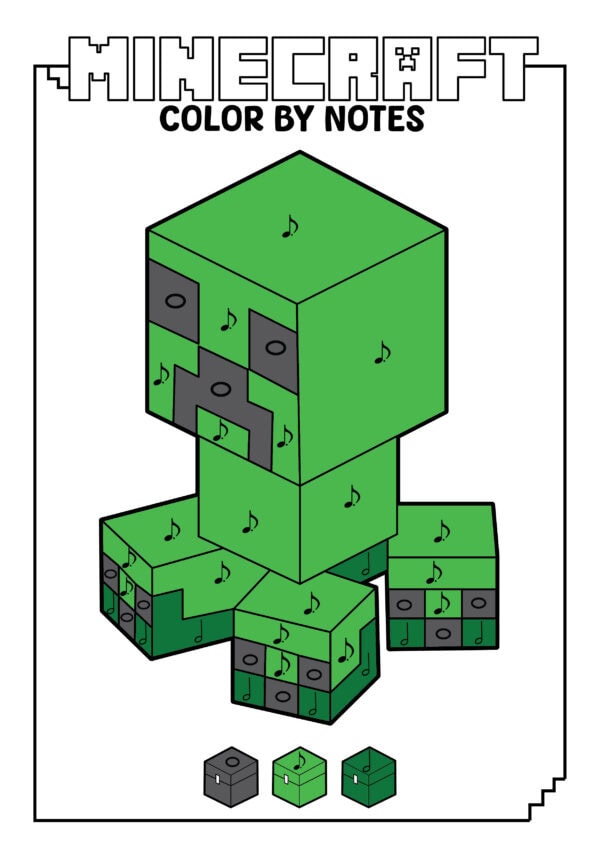 Colored Minecraft creeper with color key below