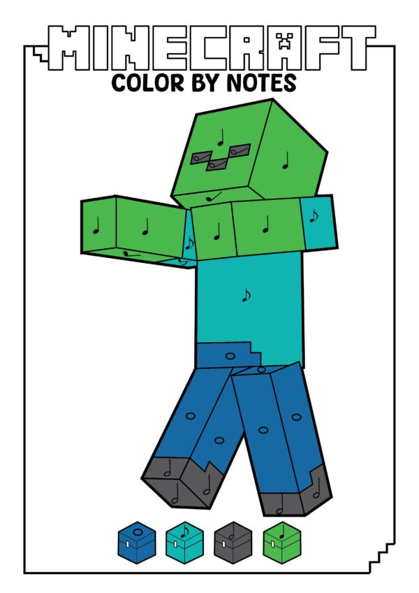 Colored Minecraft zombie with color key below