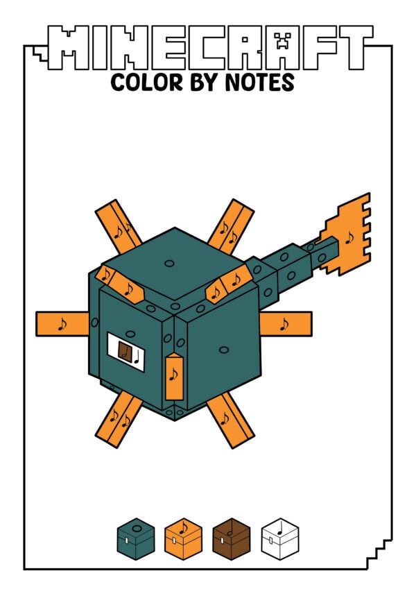 Colored Minecraft guardian with color key below