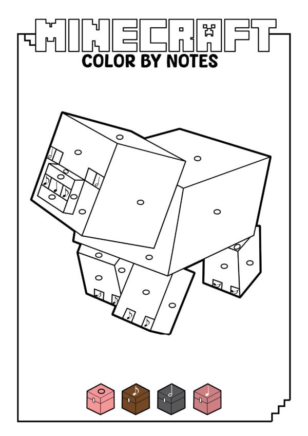Blank Minecraft pig color by notes worksheet