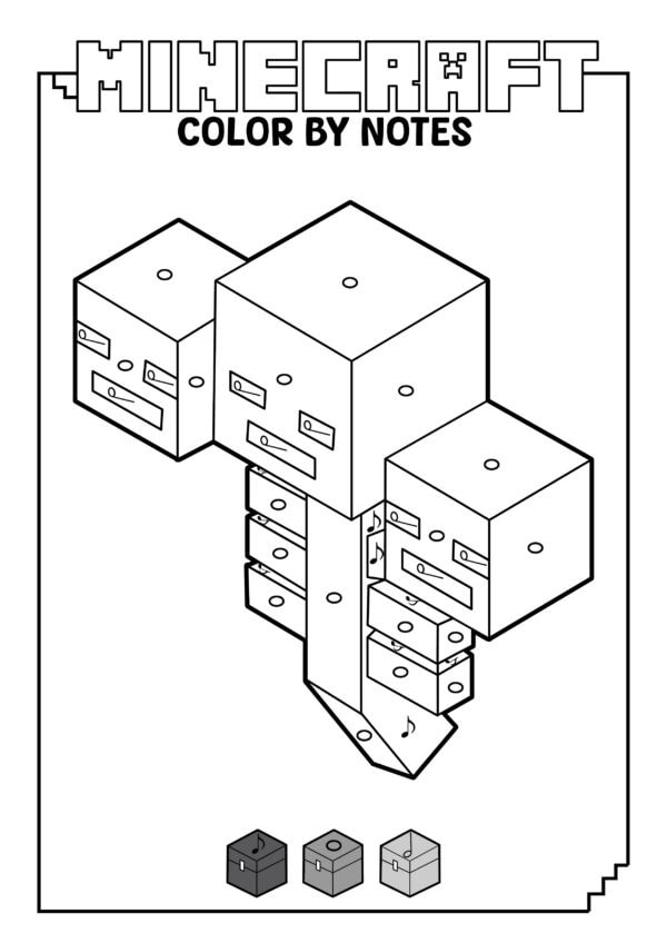 Blank Minecraft Wither color by notes worksheet