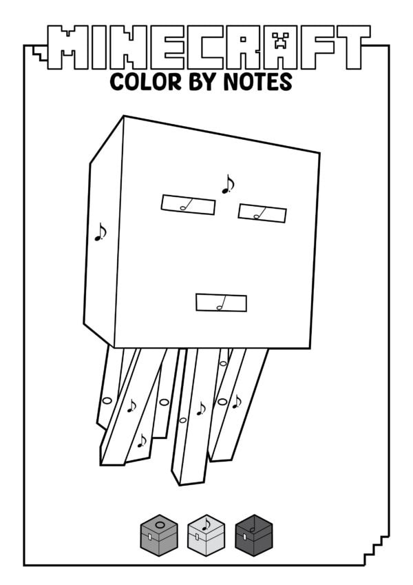 Blank Minecraft Ghast color by notes worksheet