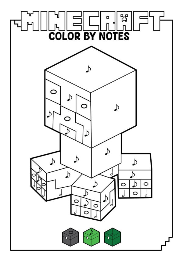Blank Minecraft creeper color by notes worksheet