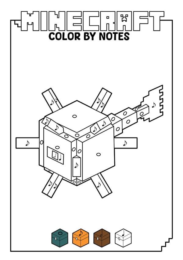 Blank Minecraft guardian color by notes worksheet