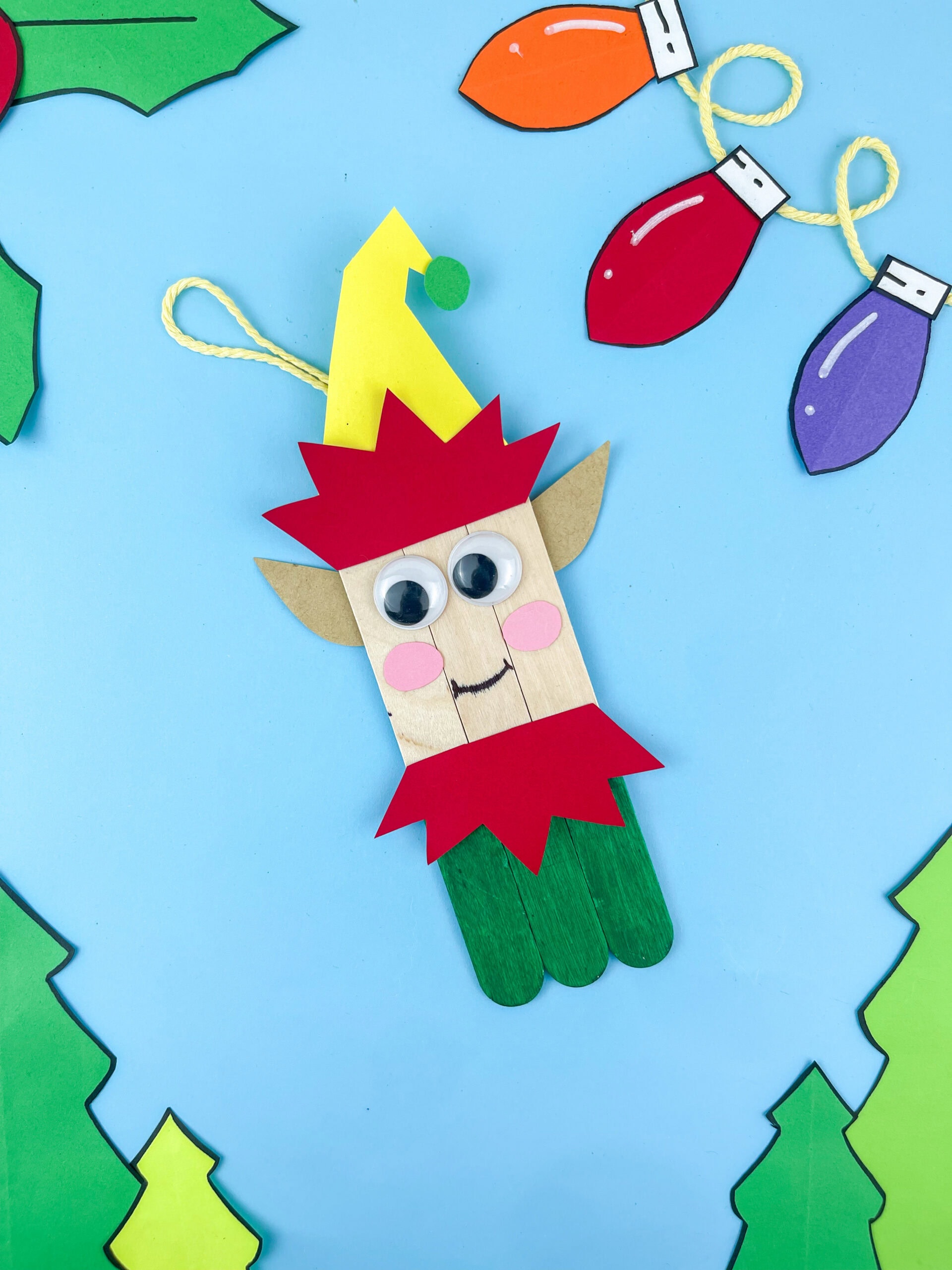elf popsicle stick ornament