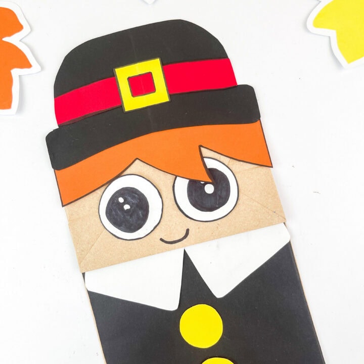 pilgrim boy paper bag craft with free pilgrim template, paper bag crafts, thanskgiving crafts