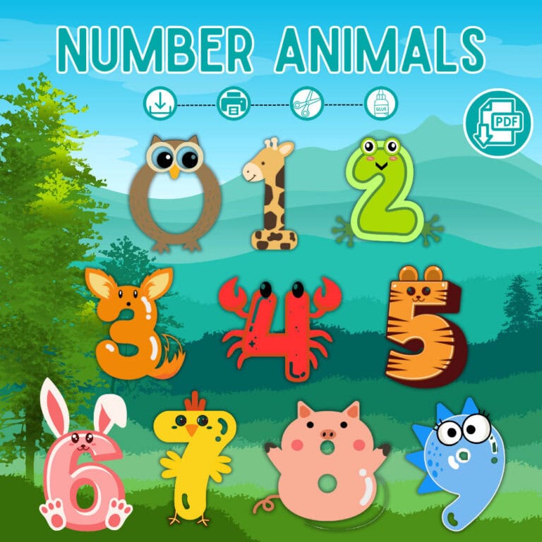 Number Animals Craft Printable — Free Numbers 0–9 PDF » 24hourfamily.com