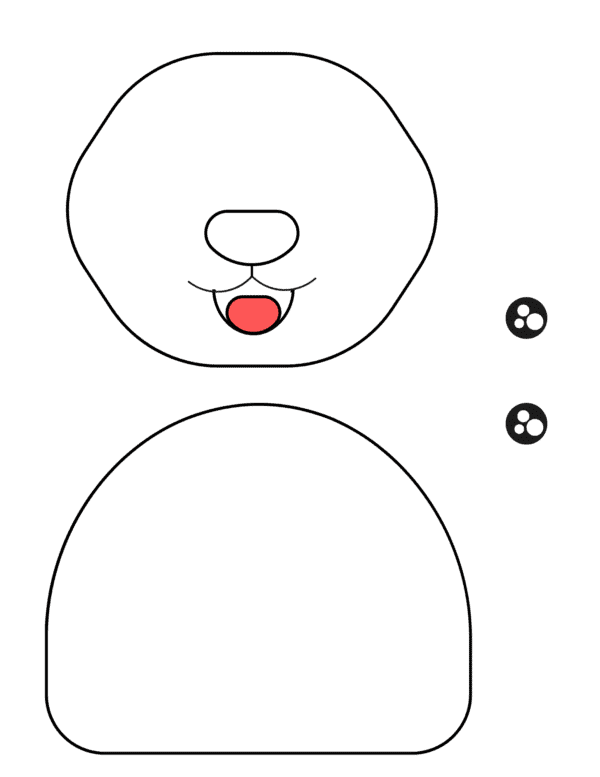 Polar bear head and body outline with eyes and mouth ready to cut out.