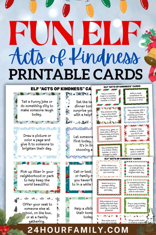 Holiday-themed Fun Elf Acts of Kindness Printable Cards