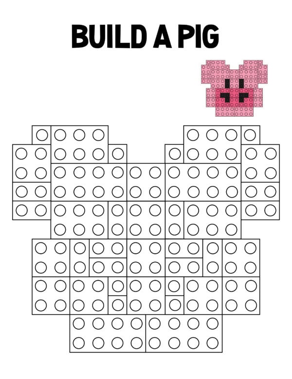 Blank Lego pig template with outline blocks