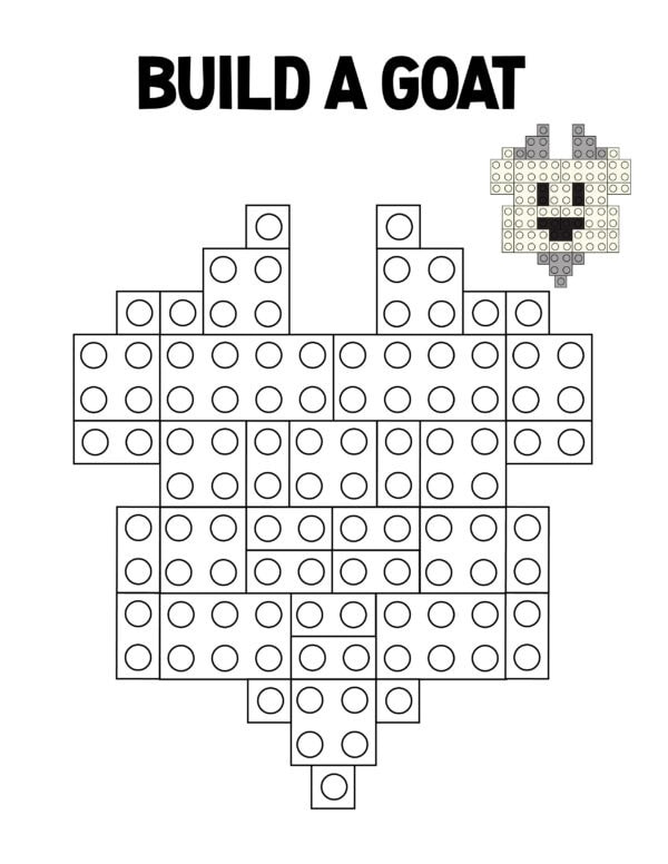 Blank Lego goat template with outline blocks