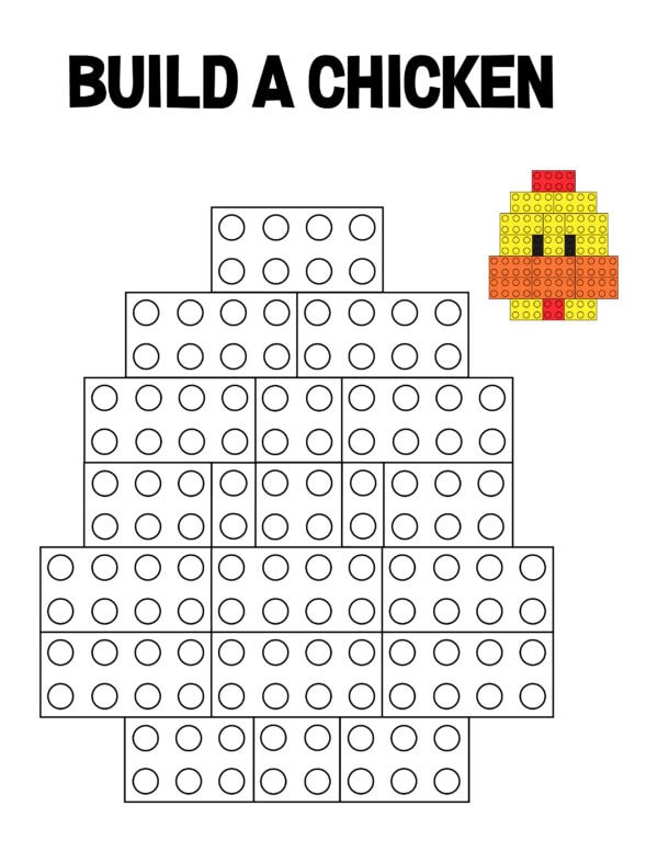 Blank Lego chicken template with outline blocks