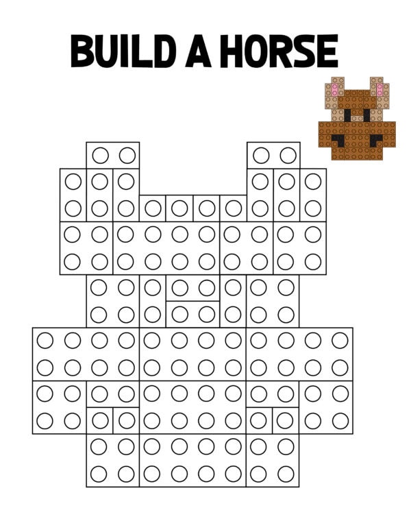 Blank Lego horse template with outline blocks