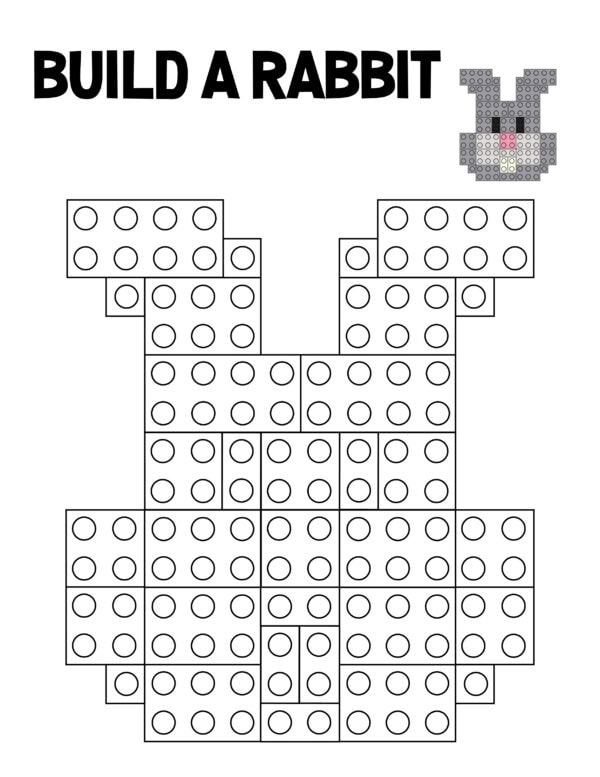 Blank Lego rabbit template with outline blocks