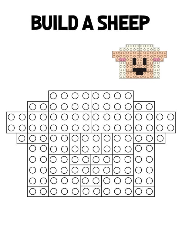 Blank Lego sheep template with outline blocks