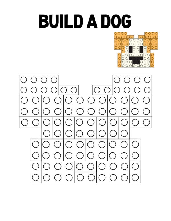 Blank Lego dog template with outline blocks