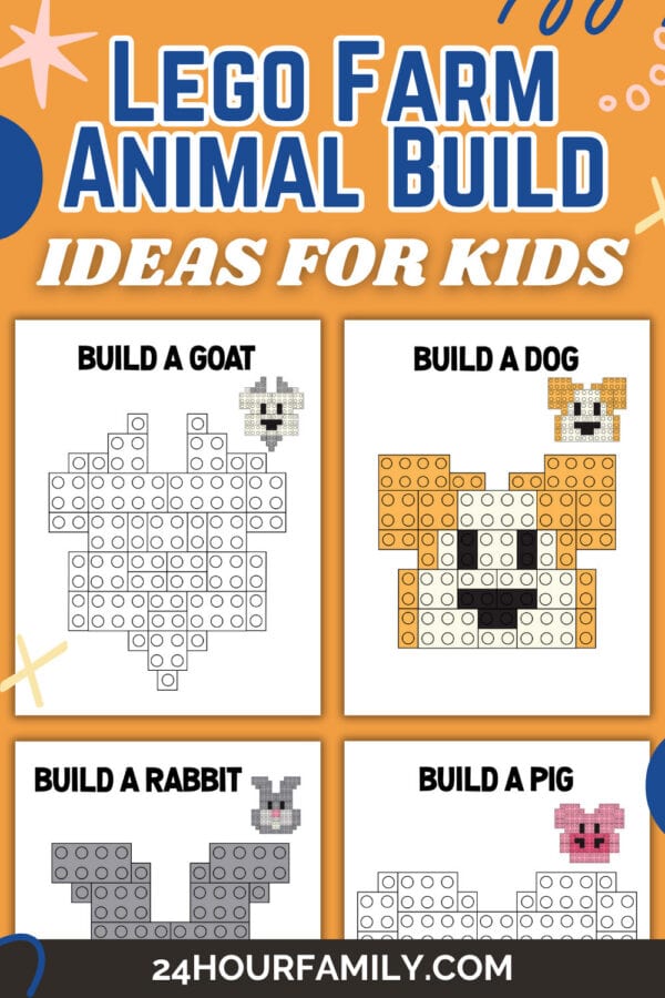 Lego farm animal build ideas with goat, dog, rabbit, and pig designs
