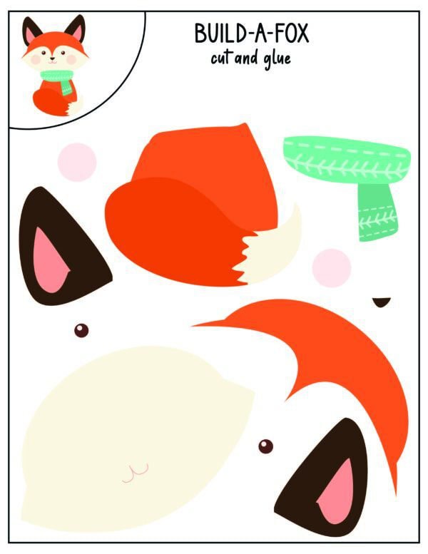 Build-a-fox cut and paste pieces with scarf.