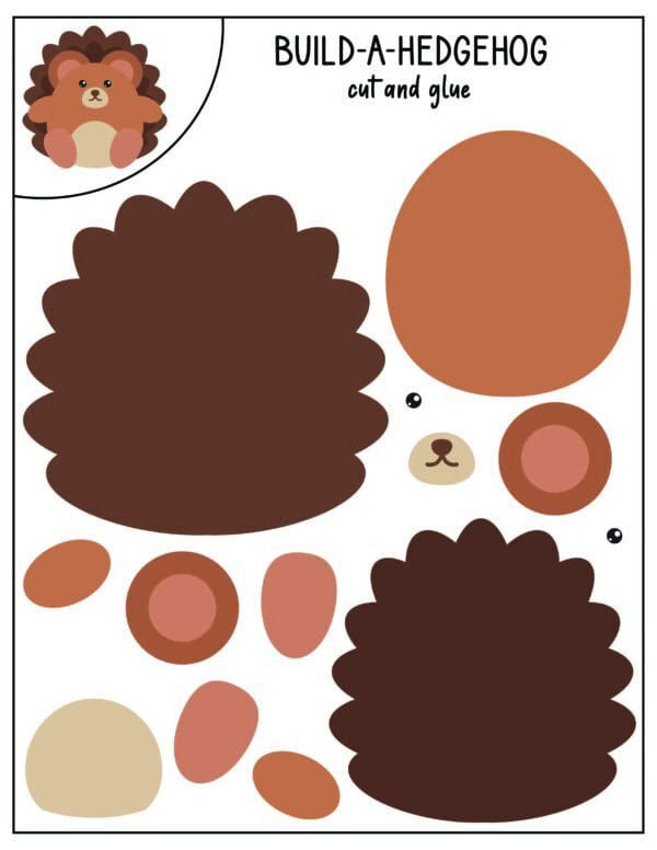 Build-a-hedgehog cut and paste pieces.