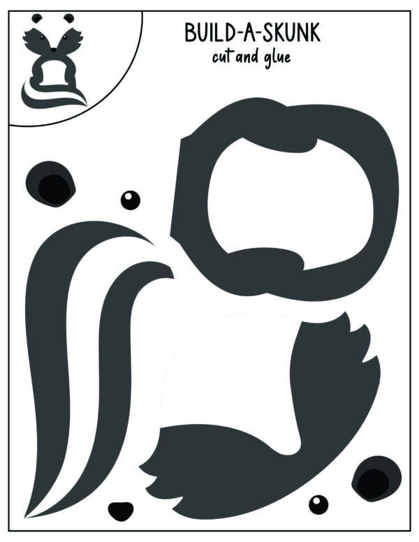 Build-a-skunk cut and paste pieces.