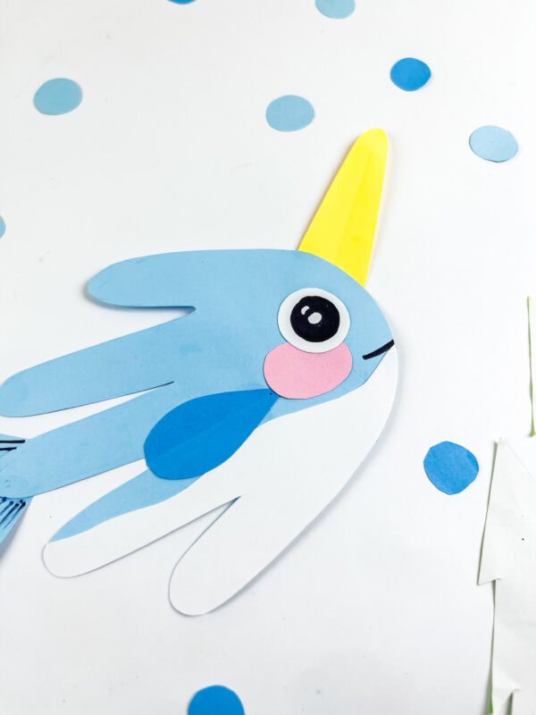 Close-up of narwhal craft with scattered blue dots.