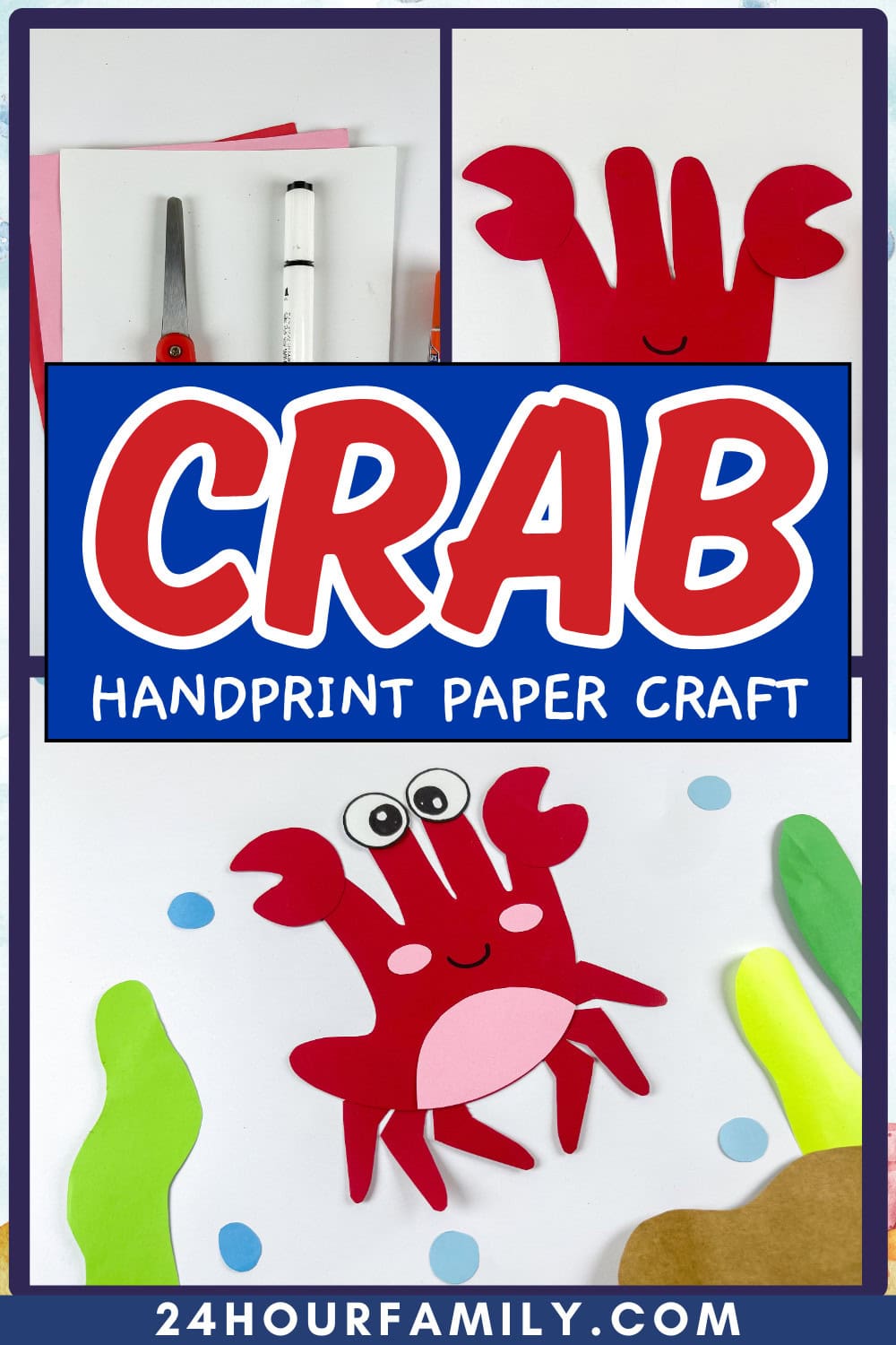 Crab Handprint Paper Craft For Kids (Free Crab Template) » 24hourfamily.com