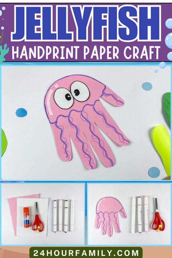Jellyfish handprint paper craft collage with title and step images