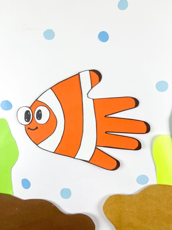 Nemo fish handprint craft close-up underwater

