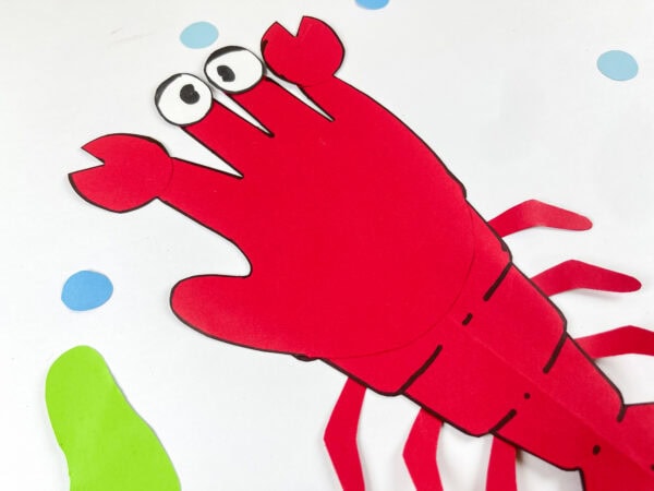 Close-up of red lobster handprint paper craft