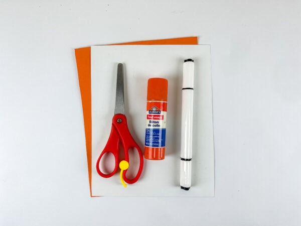 Supplies for Nemo fish handprint craft on white background