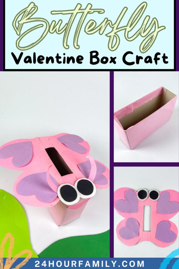 Butterfly Valentine box craft collage with title banner