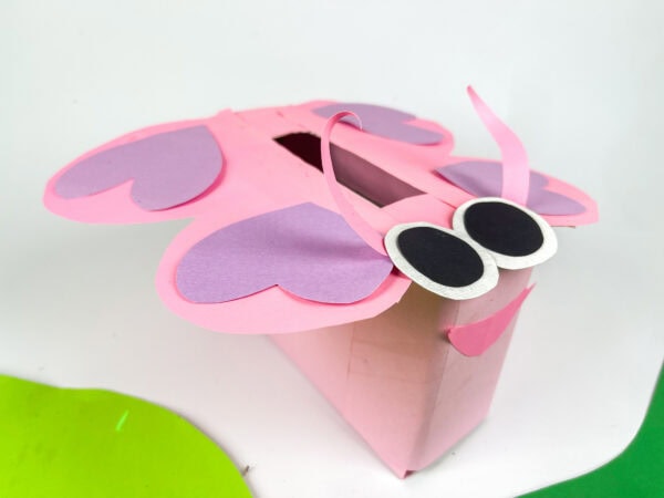 Side view of butterfly Valentine box craft