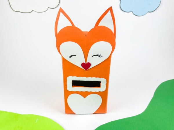 Finished fox Valentine box on white background