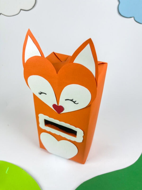 Angled view of fox Valentine box craft