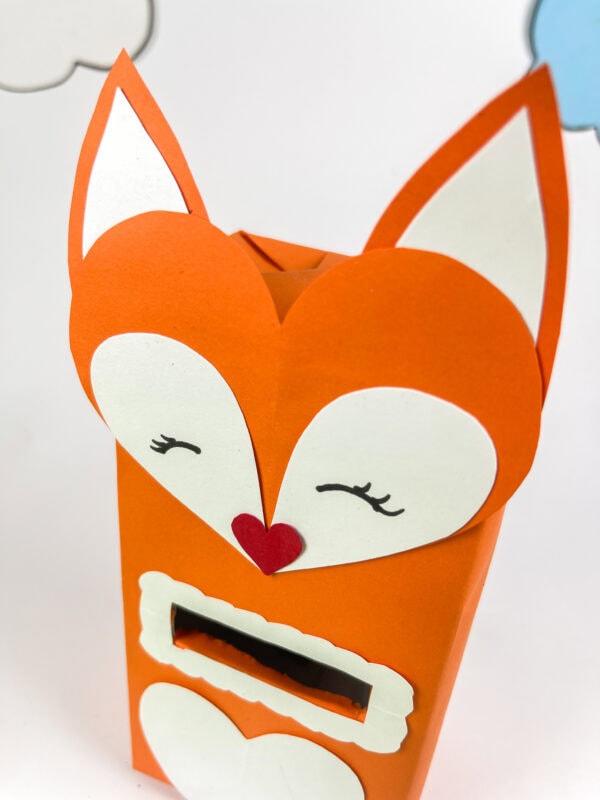 Close-up of fox face on Valentine box