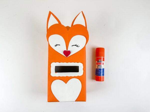Fox Valentine box with glue stick beside it