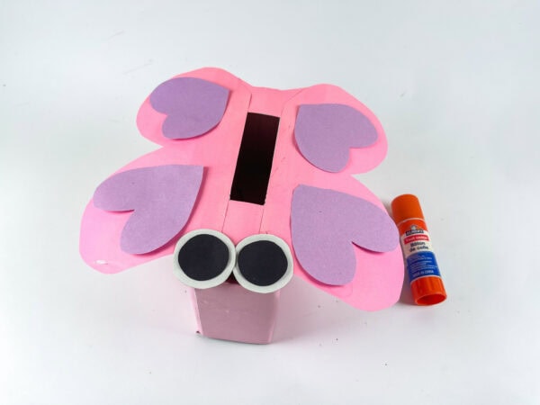 Butterfly Valentine box with heart wings and glue stick