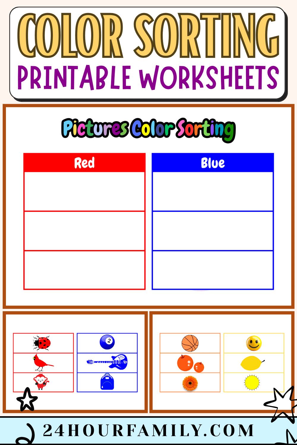 color sorting worksheets using pictures